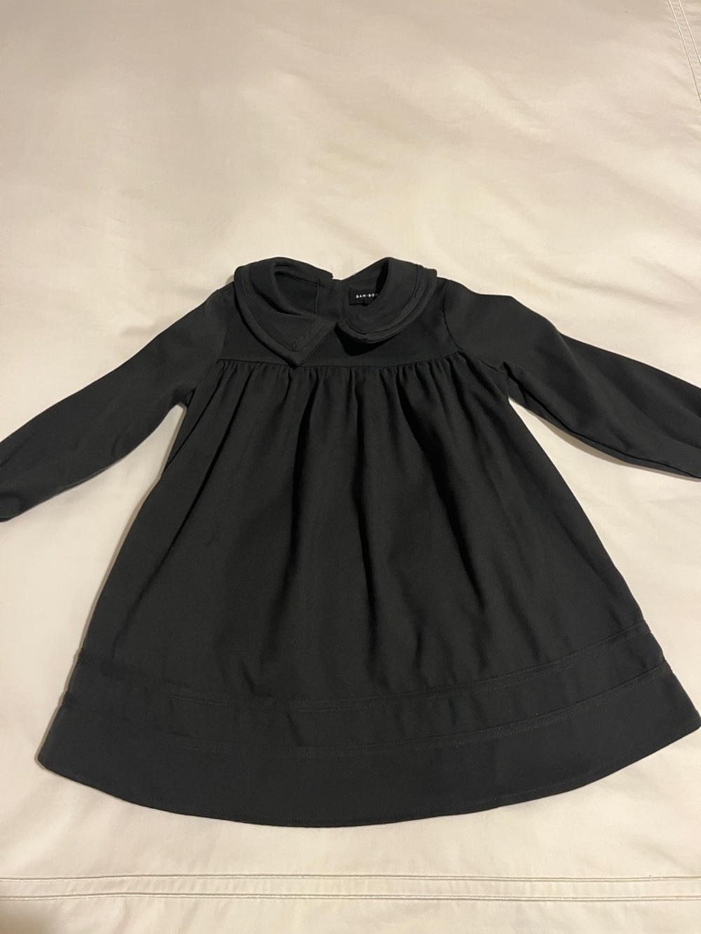 BAMBOO Girls' Babydoll Hunter Green Trim collar Long  Sleeve aDress